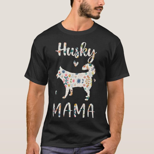 Husky Mamma Blommigt Hund Mamma Kärlek T Shirt (Framsida)