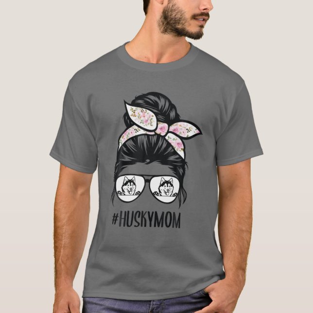 Husky Mamma Messy Bun Hair Glasses, Siberian husky T Shirt (Framsida)