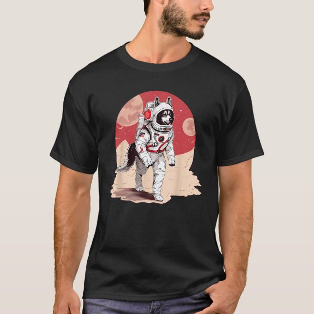 Husky Mars Rolig hund Astronaut T Shirt (Framsida)