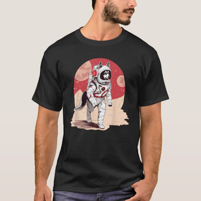 Husky Mars Rolig hund Astronaut T Shirt (Framsida)