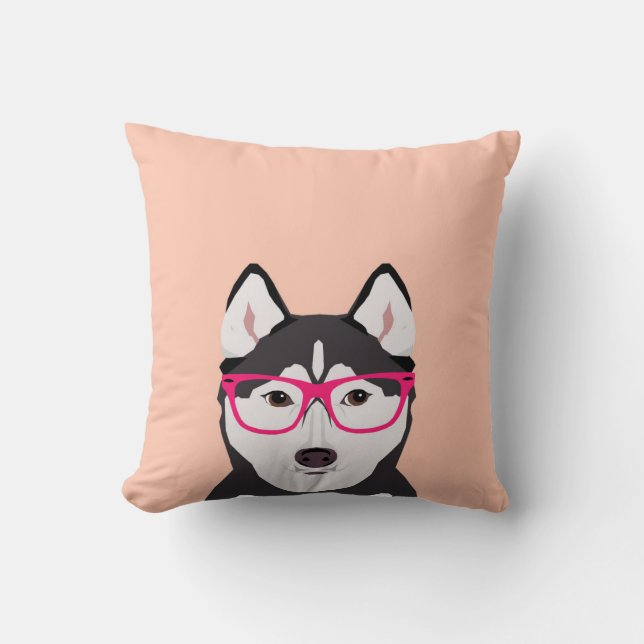 Husky med glasögon - Hund med Hipster-glas Kudde (Framsida)