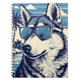 Husky med solglasögon på stranden anteckningsbok