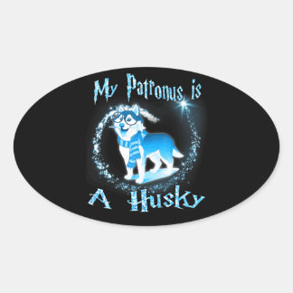 Husky | Min Patronus är en Husky-Hundälskare Ovalt Klistermärke