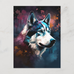 Husky Modern Abstrakt Hund Painting Art Vykort