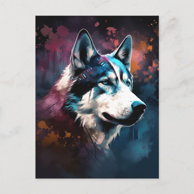Husky Modern Abstrakt Hund Painting Art Vykort (Framsida)