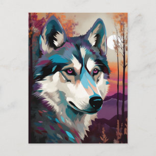 Husky Modern Abstrakt Hund Painting Art Vykort