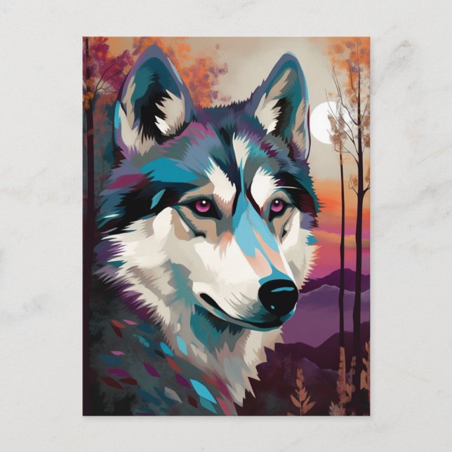 Husky Modern Abstrakt Hund Painting Art Vykort (Framsida)