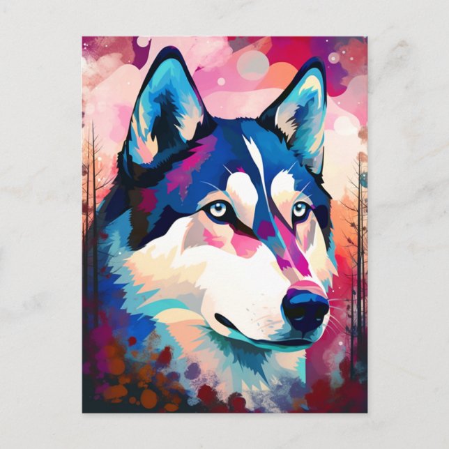 Husky Modern Abstrakt Hund Painting Art Vykort (Framsida)