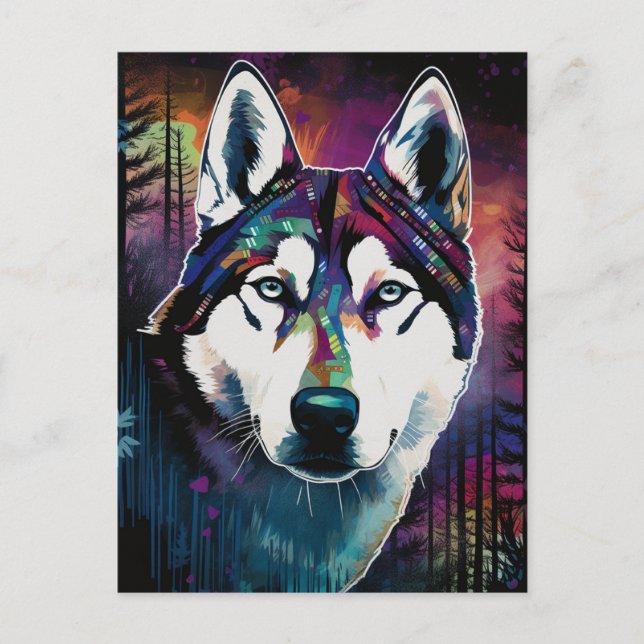 Husky Modern Abstrakt Hund Painting Art Vykort (Framsida)