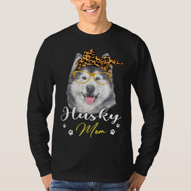 Husky Mom Leopard Print Dog T Shirt (Framsida)