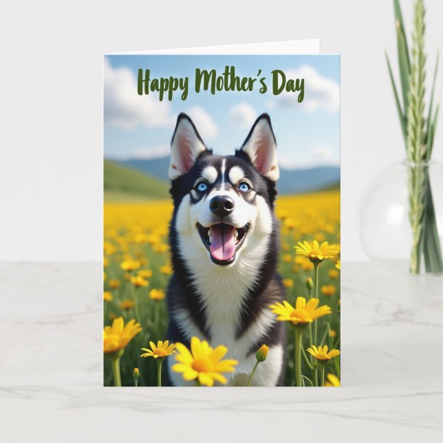 Husky Mothers Day Illustration Card Kort (Framsida)