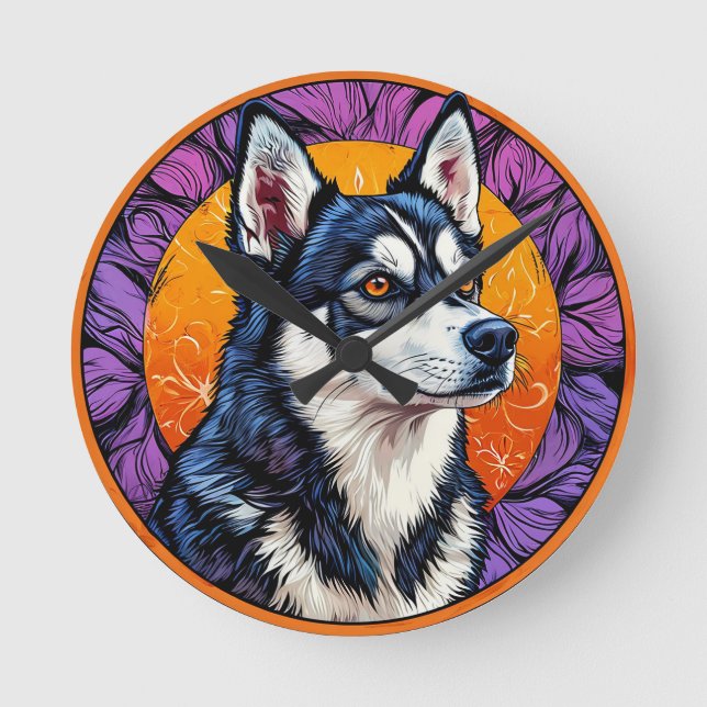 🌸 Husky Mozaik Glöd Nordisk Konst Chic Hem Stil � Rund Klocka (Framsida)