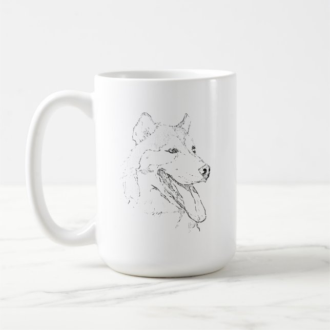 Husky Mugg – Handritad Bläck Hund Kaffe Mugg (Vänster)