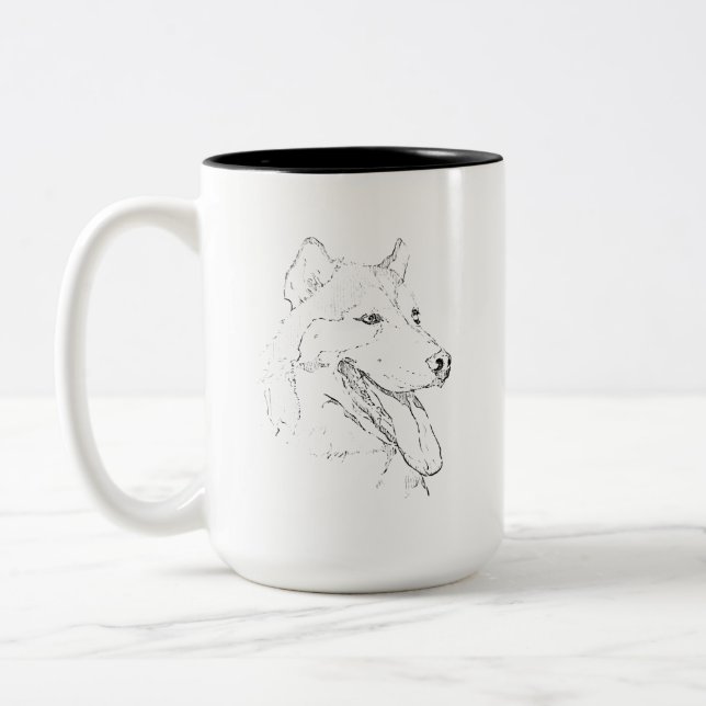 Husky Mugg – Handritad Bläck Hund Kaffe Mugg (Vänster)