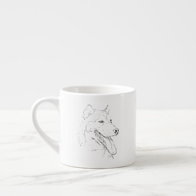 Husky Mugg – Handritad Bläck Hund Kaffe Mugg Espressomugg (Vänster)