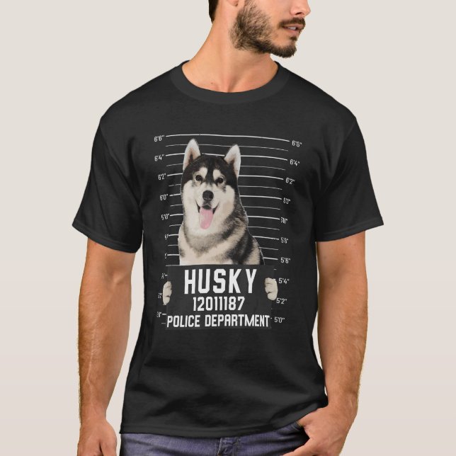 Husky Mugg Shot Criminal Hund T Shirt (Framsida)