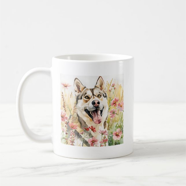 Husky Mugg - Watercolor Hund Coffee Kopp (Vänster)