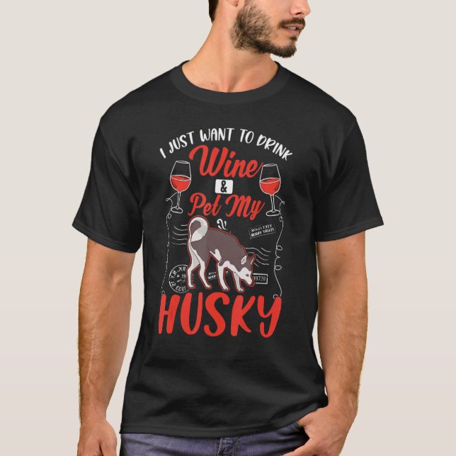 Husky och Vin Siberian husky T Shirt (Framsida)