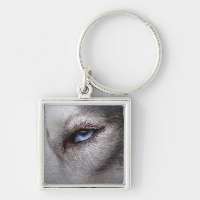 Husky Öga Keychain Siberian husky Malamute Gifts Fyrkantig Silverfärgad Nyckelring (Framsidan)