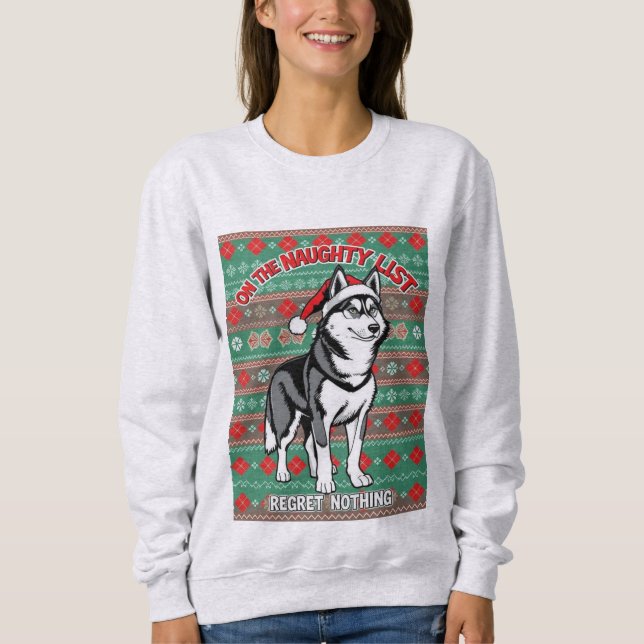 Husky On The Naughty List T Shirt (Framsida)