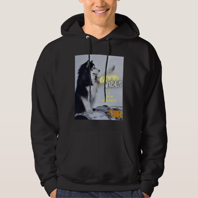 Husky på Drums Hoodie (Framsida)