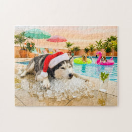 Husky på klipporna jul pussel