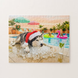 Husky på klipporna jul pussel