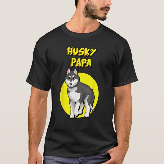 Husky Papa Black & White Siberian Husky Father Bro T Shirt (Framsida)