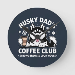 "Husky Pappa Coffee Klubb" - Hund älskare & Kaffe  Rund Klocka
