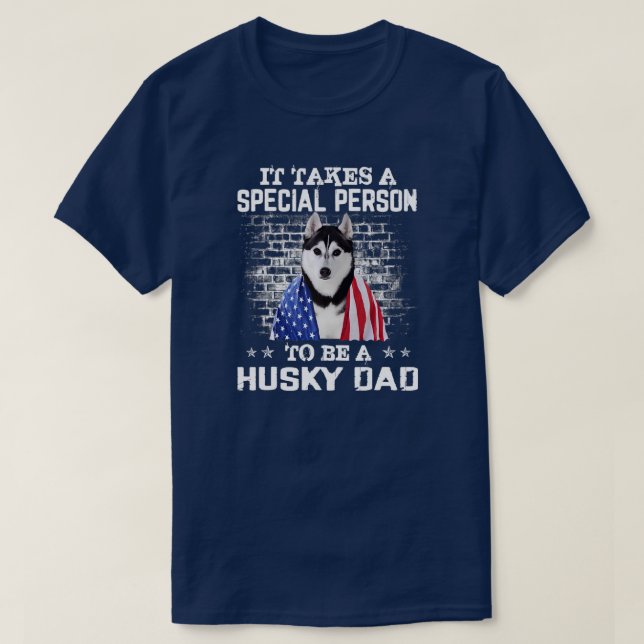 Husky Pappa med stolt American Flagga Hund Far T Shirt (Design framsida)