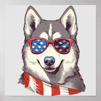 Husky, Patriotic Siberian husky Poster