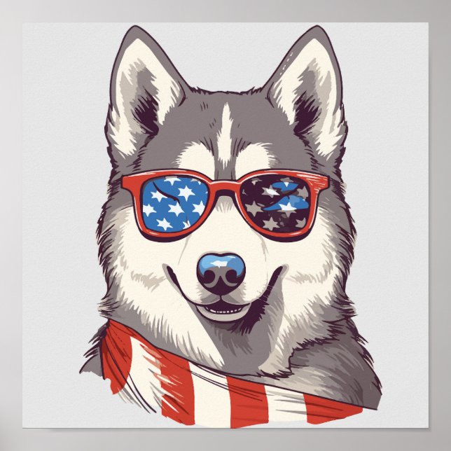 Husky, Patriotic Siberian husky Poster (Framsidan)