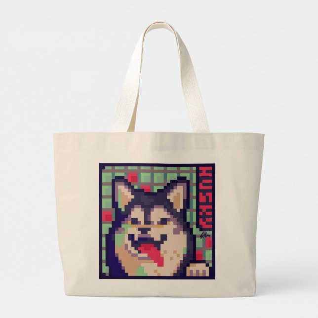 Husky, Pixel Art, pixelart Jumbo Tygkasse (Baksida)