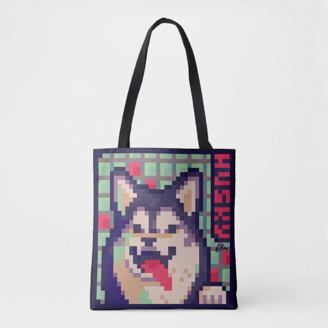 Husky, Pixel Art, pixelart Tygkasse (Framsida)