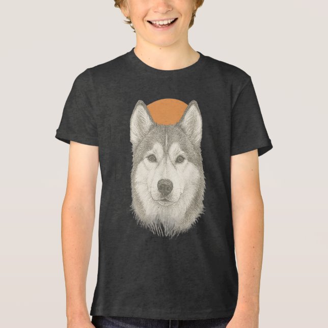 Husky Porträtt Grafisk T-Shirt (Framsida)