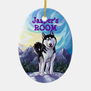Husky-presenter och tillbehör julgransprydnad keramik