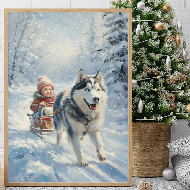 Husky Pulls a Child på en Sled Poster (Skapare uppladdad)