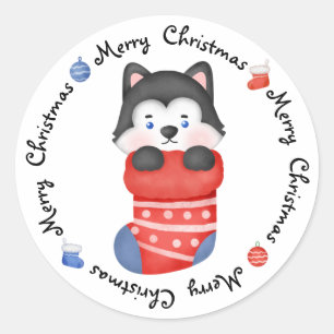 Husky Puppy Hund Cute Festive God jul Runt Klistermärke