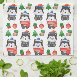 Husky Puppy Hund Santa Festive Helgdag jul Kökshandduk