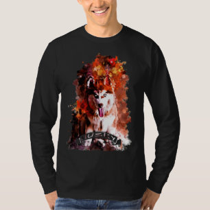 Husky Puppy Hund Watercolor Splatters T Shirt
