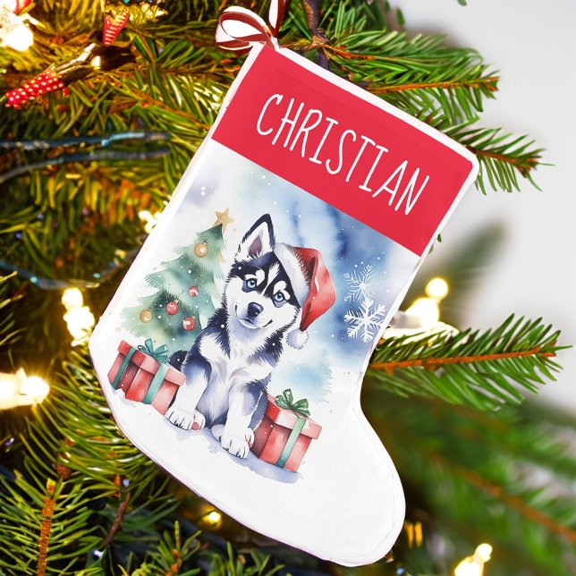 Husky Puppy Juli-hund Liten Julstrumpa (Siberian Husky Christmas stocking personalized gifts for dog lovers cute Husky puppy gifts)