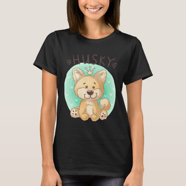 Husky Puppy Kung Stil T Shirt (Framsida)