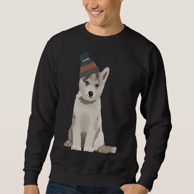 Husky Puppy Lång Ärmad Tröja (Framsida)