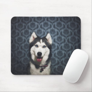 Husky Puppy Posy med Mörk Bakground Musmatta