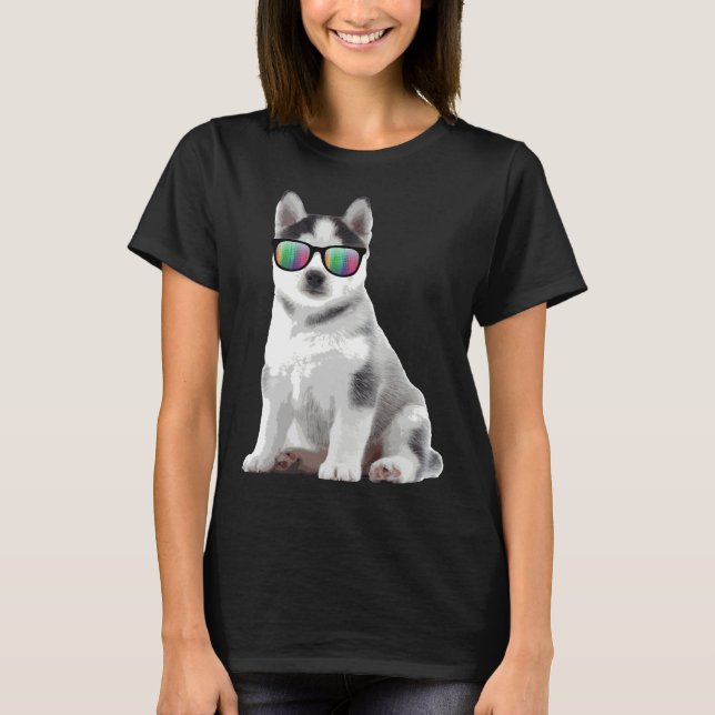 Husky Puppy Sunglasses Hundar Animals T Shirt (Framsida)