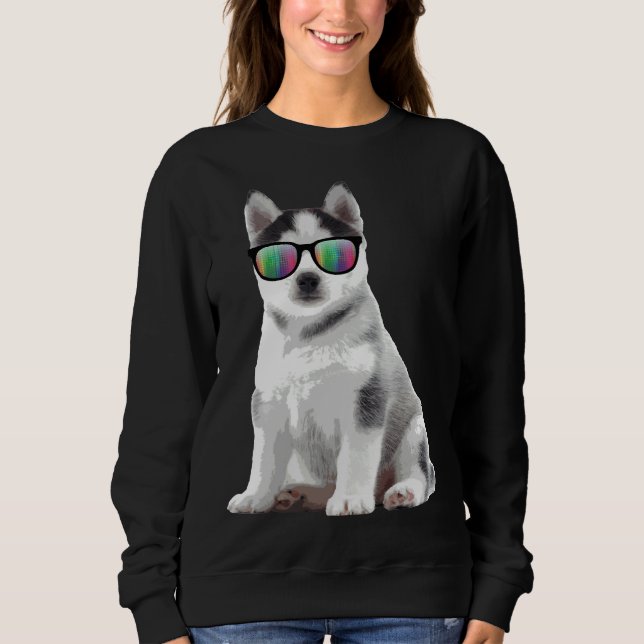 Husky Puppy Sunglasses Hundar Animals T Shirt (Framsida)