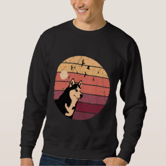 Husky Retro Vintage Sunset Hund Lång Ärmad Tröja