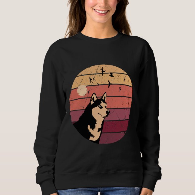 Husky Retro Vintage Sunset Hund T Shirt (Framsida)