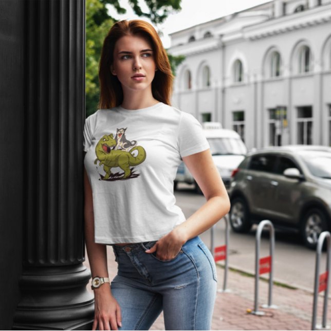 Husky Riding Dinosaur T Shirt (Skapare uppladdad)