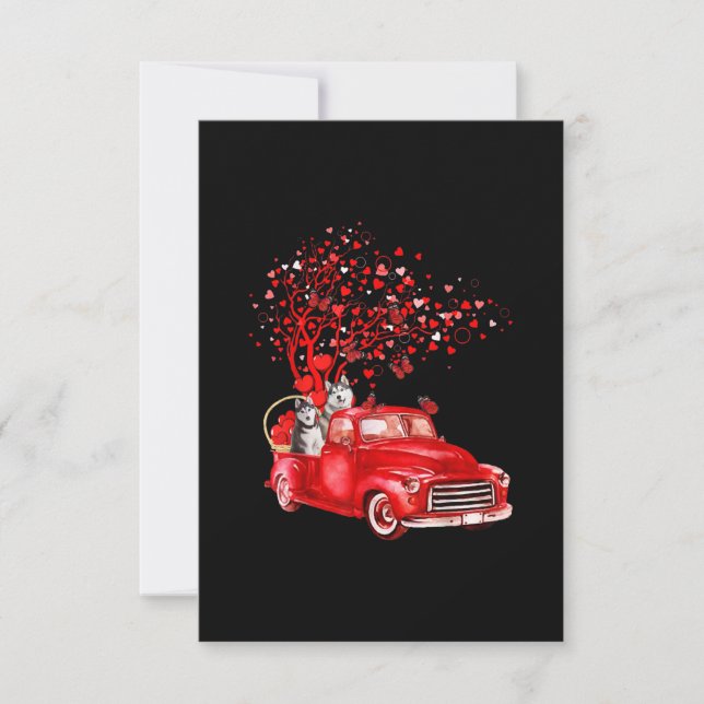 Husky Riding Red Lastbil |Valentine Butterfly Hear Inbjudningar (Framsida)